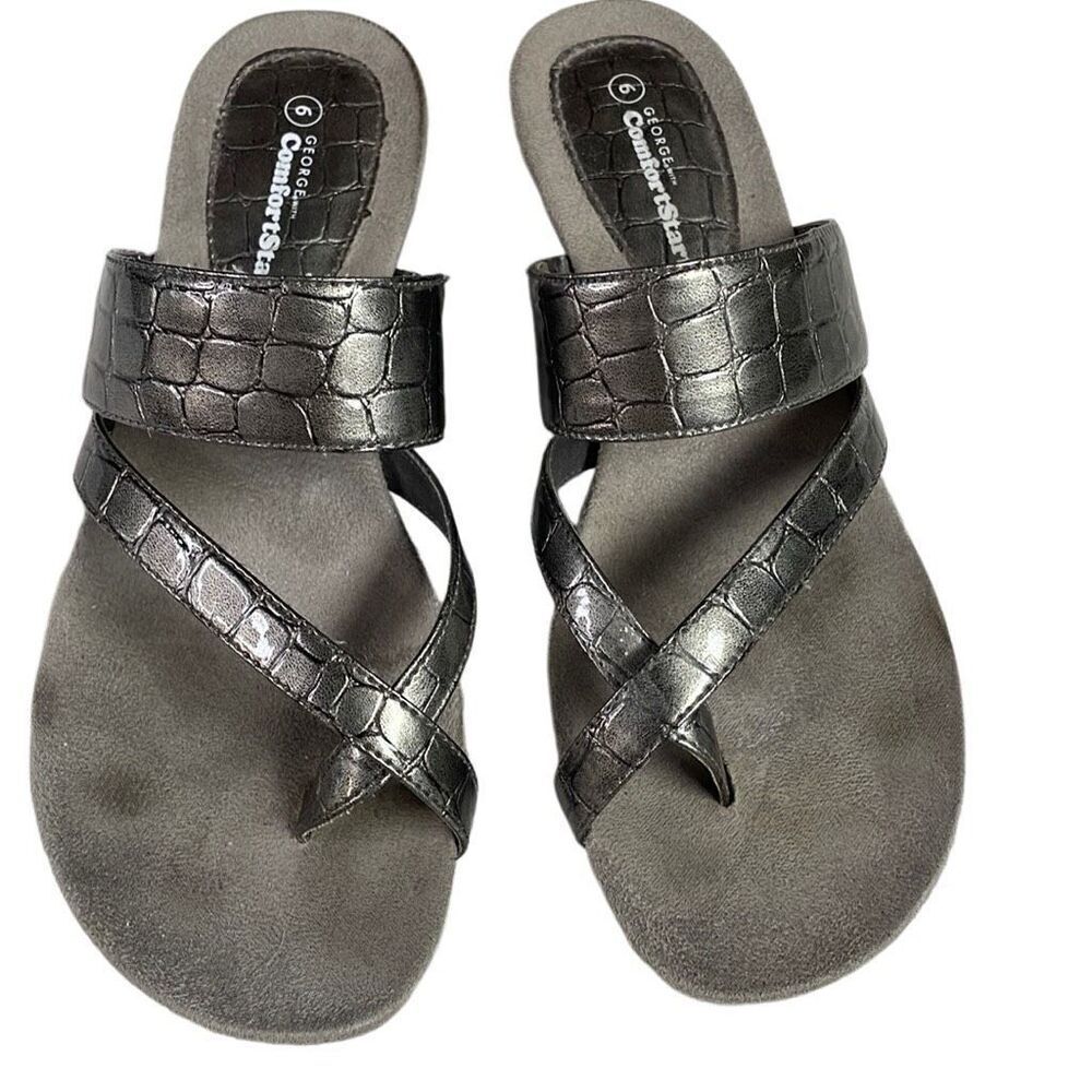 GEORGE Comfort Start Metallic Silver Size 6 Toe Slip On Wedge Sandala